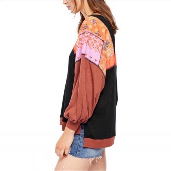 SOLD♏️Free People We The People Feelin It Patchwork Ballon Sleeve Top Size M - Picture 11 of 12